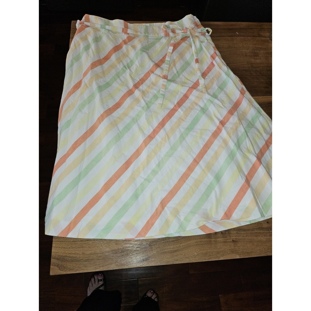 Talbots Striped Sherbet Midi Linen W Bow Skirt BOHO 1970s Sz‎ 10